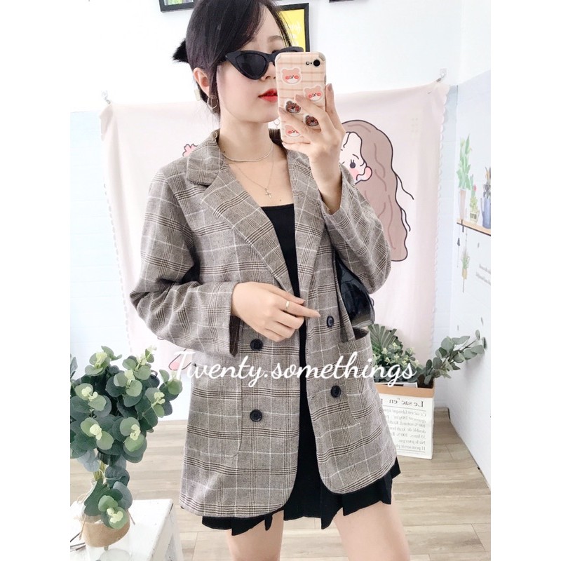 ÁO BLAZER KẺ NÂU SỮA 1 LỚP (ảnh thật/sẵn/video) | BigBuy360 - bigbuy360.vn