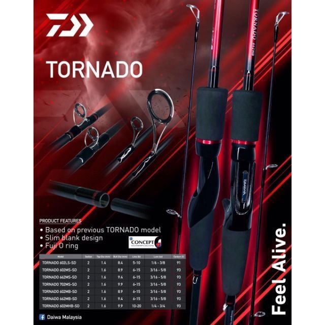 CẦN CÂU LURE NGANG VÀ ĐỨNG DAIWA TORNADO thiết kế đỏ đen rất đẹp và tinh xảo, khoen Fuji CẦN CÂU CHUYÊN CÂU LÓC CHẼM