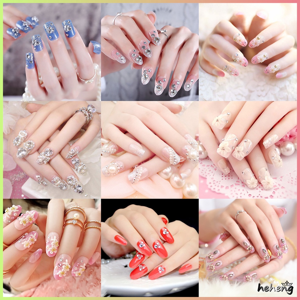 Set 24 móng tay giả đính đá nhân tạo vàng kim lấp lánh thời trang cho nữ