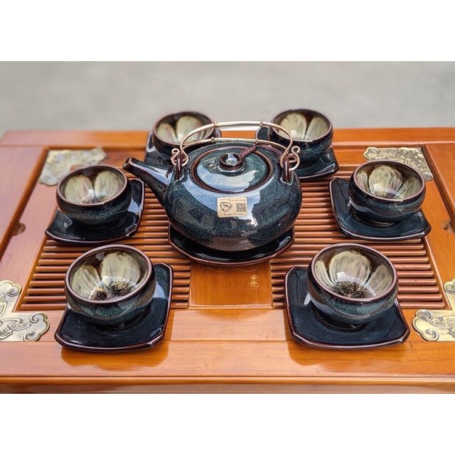 [CHÍNH HÃNG NGHỆ NHÂN]Bộ ấm chén HOA NỞ TRONG CHÉN nghệ nhân TÔ THANH SƠN Bát Tràng - Bộ ấm chén đẹp