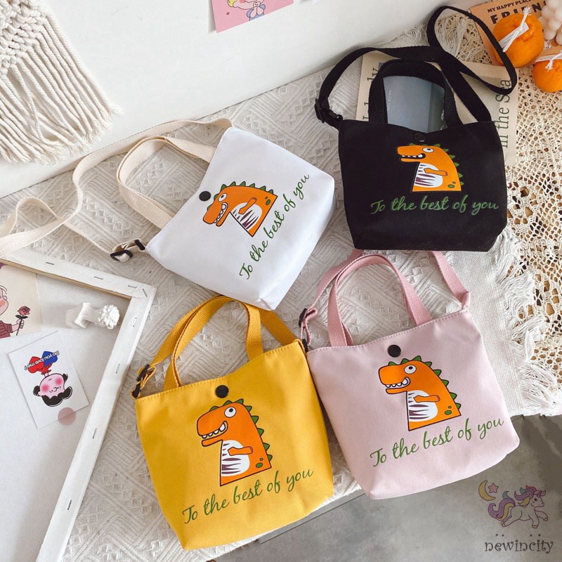 Túi đeo vai vải bạt in hình vịt con dễ thương xinh xắn