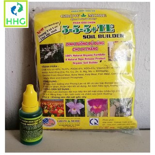 COMBO PHÂN TAN CHẬM HỮU CƠ GROWMORE 5-5-5 (36 GÓI, TỔNG TL 400G) + CHẾ PHẨM HÙNG NGUYỄN 20ML