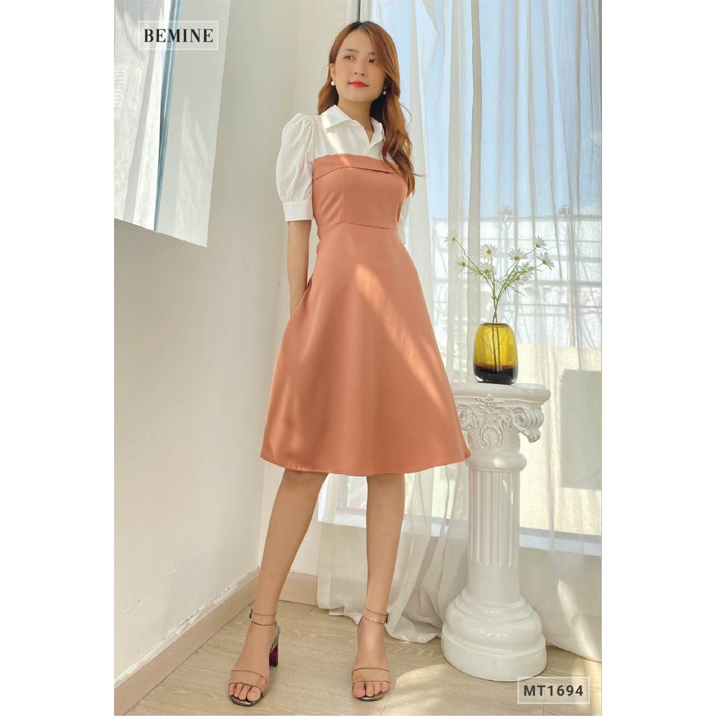 [Mã WABRWA15 giảm 15% đơn 300K] Đầm tay phồng phối trắng BEMINE MT1694NAU | BigBuy360 - bigbuy360.vn