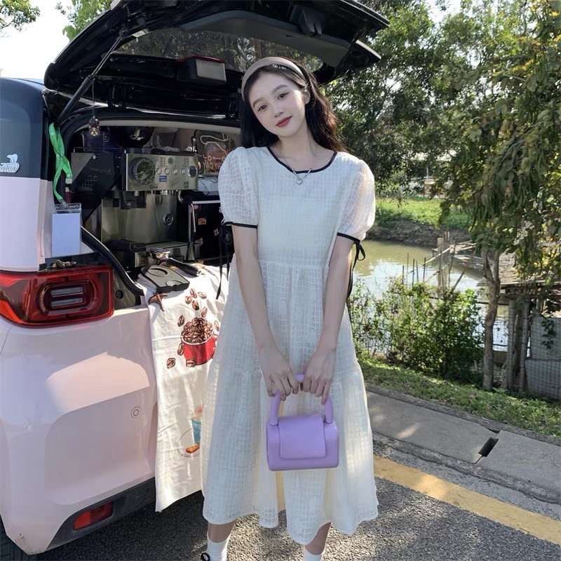 Đầm Váy Babydoll Ren VIền Đen Hoa Nổi Thắt Dây Xinh Ulzzang