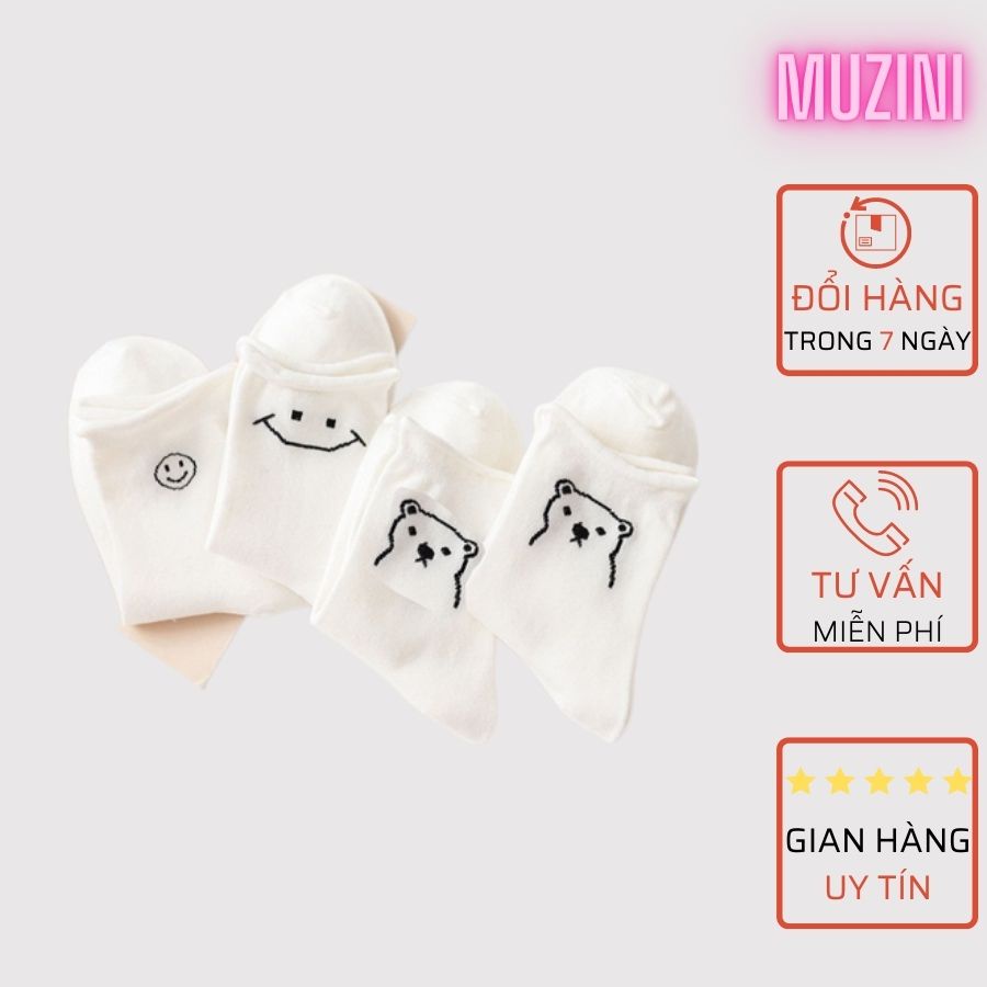 Set 9 Tất cổ cao Muzuni vớ cao cổ nữ trắng họa tiết dễ thương vải co giãn thời trang Hàn Quốc TN133