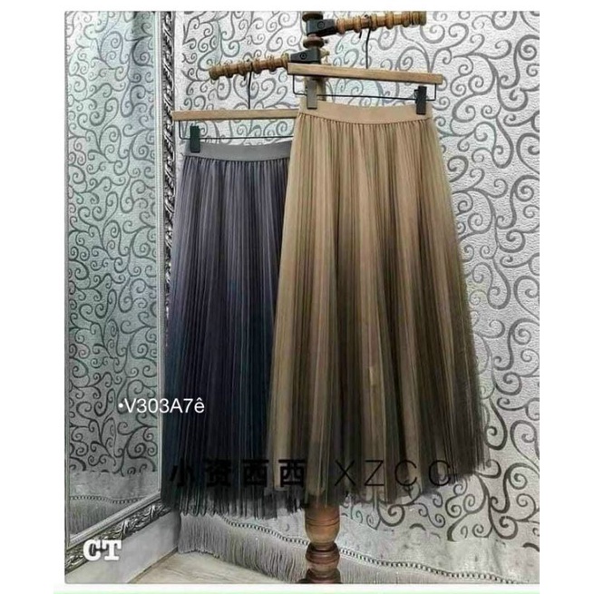 Váy Maxi Nữ Bigsize Chân Váy Lưới Dập Ly Loang Cạp Chun Dáng Dài Kèm Lót Trong Nâu/Xám