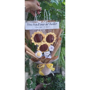 Bó hoa len hướng dương thủ công siêu xinh 3 bông