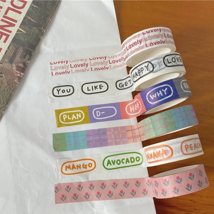 Washi tape chữ tiếng Anh dễ thương băng keo giấy trang trí sổ