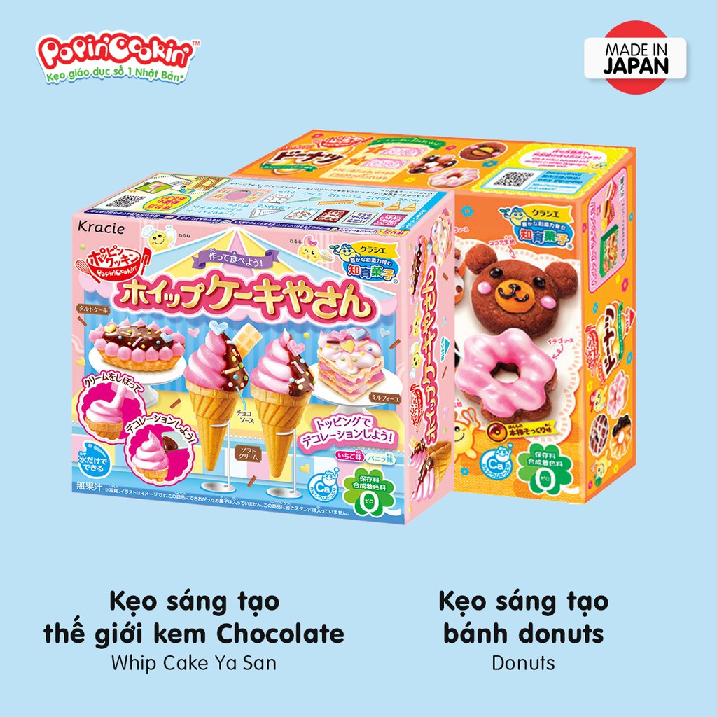 Combo 2 hộp kẹo Popin Cookin đồ chơi sáng tạo ăn được gồm : Bánh Donut + 1 hộp kẹo tự chọn chính hãng