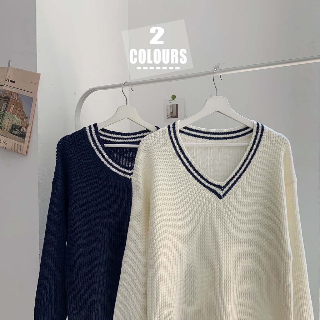 Áo sweater Cổ Chữ V Dáng Rộng Phong Cách Hàn Quốc Thời Trang Thu Đông Cho Nam
