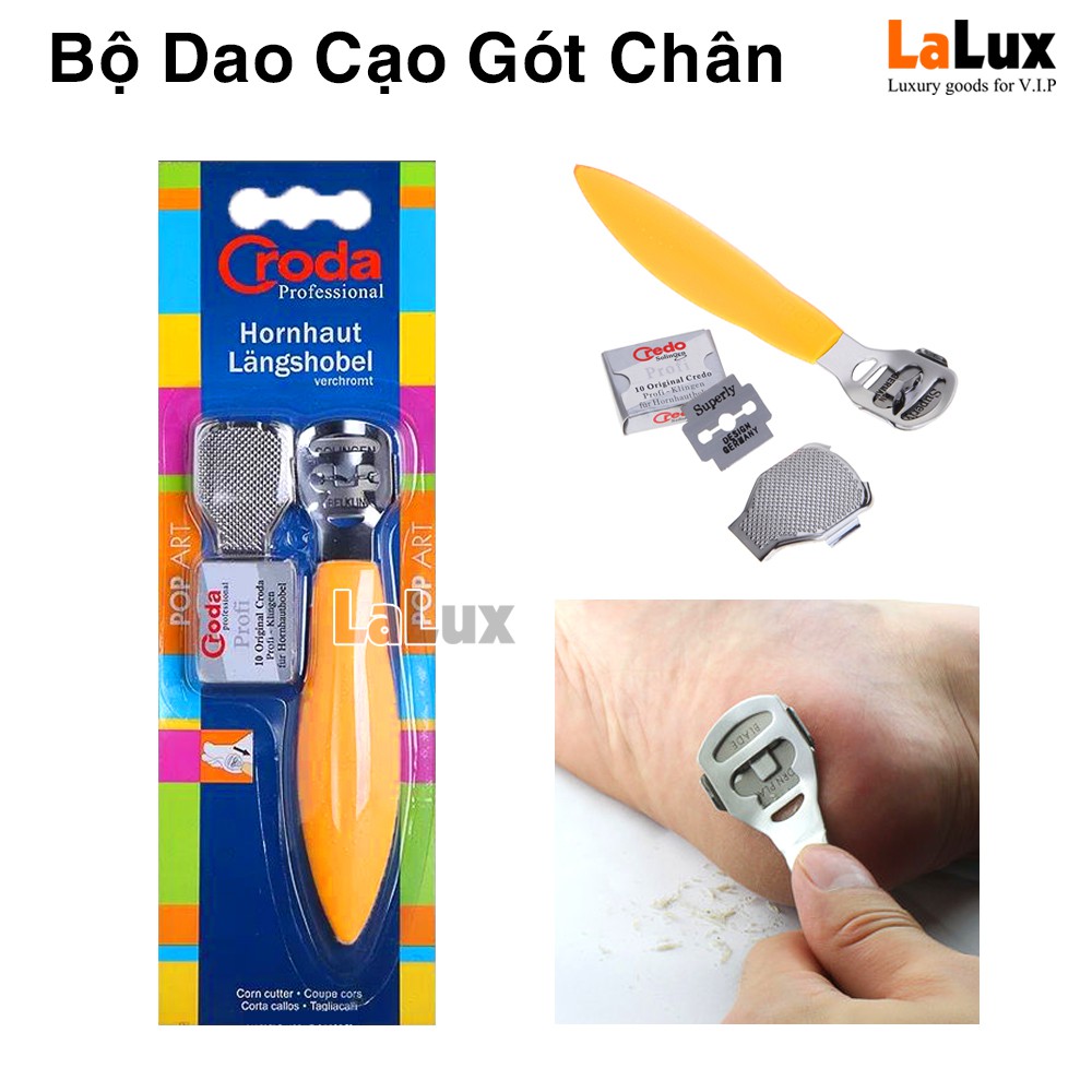 Bộ Dụng Cụ Chà Gót Chân CRODA Cao Cấp -Cây Cạo Gót Chân inox Nhựa - Đồ Bàn Chải Mài Gót Chân - Lalux