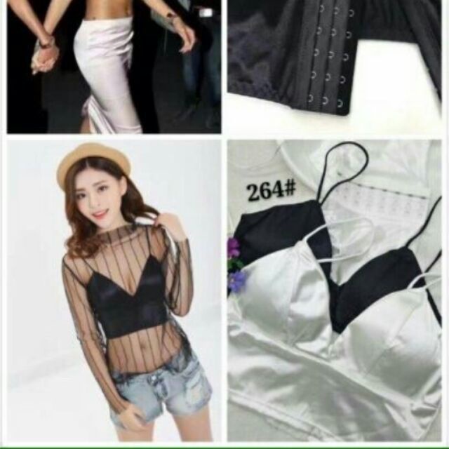 Áo bra satin - áo bra phi bóng bản to 2 dây có đệm ngực màu đen trắng 264 loại đẹp