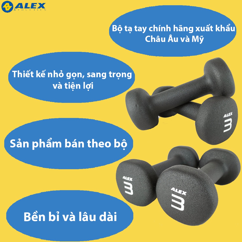 Bộ Tạ Tay Elip ALEX 3LB,Lõi Gang Đặc Bọc Cao Su Cao Cấp Cho Nữ,Trẻ Em Tập Gym Yoga,Chống Trơn Trượt