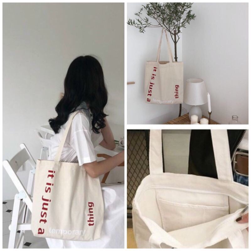 Túi Tote Vải TEMPORARY Chất Vintage siêu đẹp