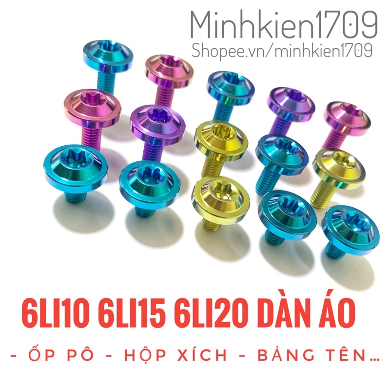 [Mã 258LIFESALE giảm 8% đơn 100K] (GR5 XỊN) Ốc titan 6li10 6li15 6li20 dù to dày gắn dàn áo ốp pô hộp xích bảng tên