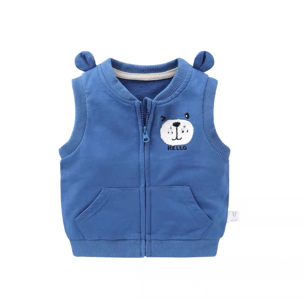 Áo gile bé trai bé gái chất nỉ da cá hoạ tiết tai gấu dễ thương Pure Born  áo khoác gile cho bé 1 - 5 Tuổi T38