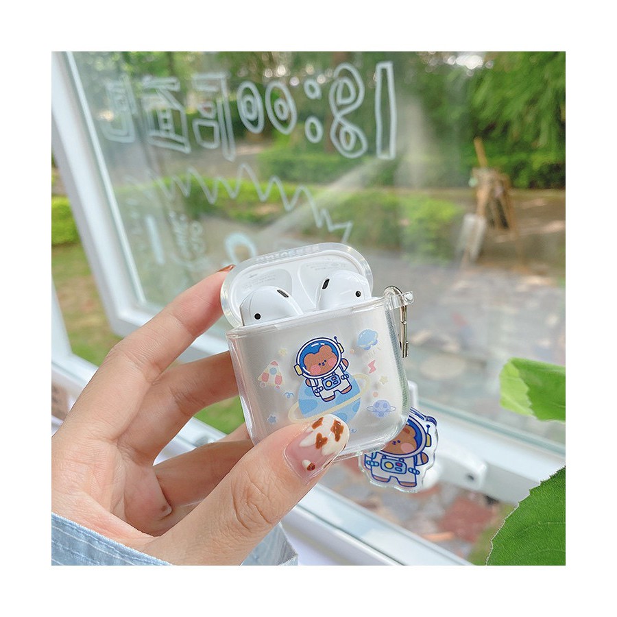 Vỏ case gấu du hành bảo vệ bao đựng tai nghe airpods 1 2 PRO  - Ốp airpods chống va đập, trong suốt in hình