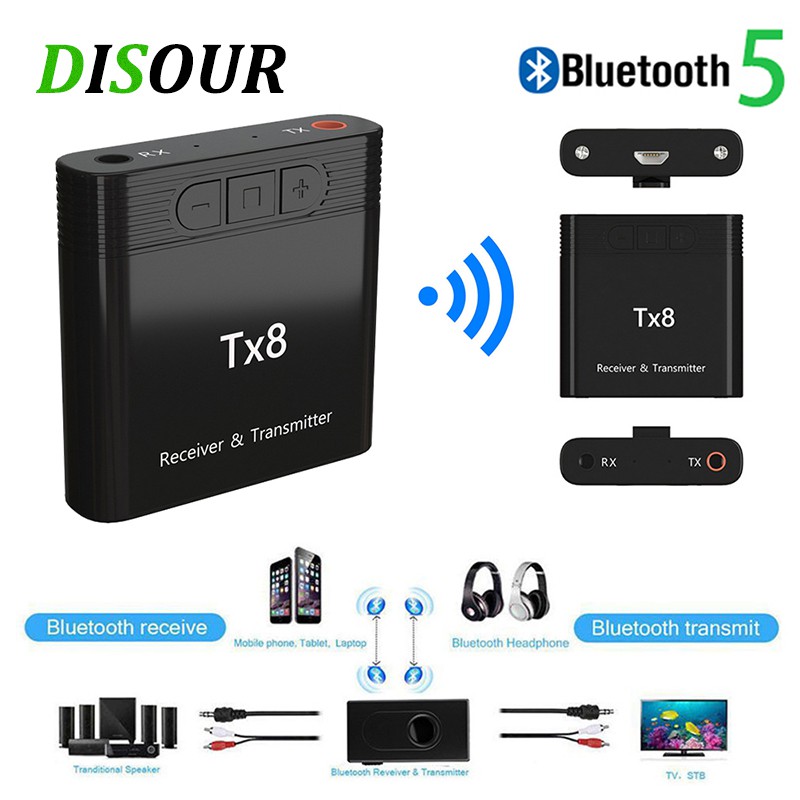 Bộ Thu Phát Bluetooth Tx8 5.0 2 Trong 1 Kèm Nút Điều Khiển Âm Lượng 3.5mm Cho Xe Ô Tô Tv Pc