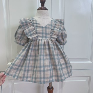 (ưu đãi) Váy xinh cho bé gái💕𝑭𝑹𝑬𝑬𝑺𝑯𝑰𝑷💕Đầm xinh cho bé gái, Váy bé gái mùa hè, chất thô mềm kẻ caro