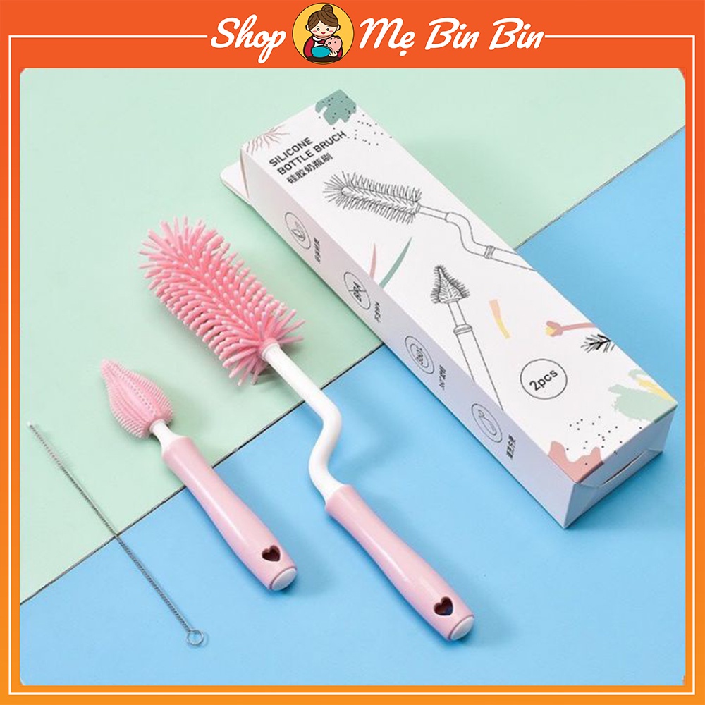 Cọ rửa bình sữa 3 chi tiết cho bé Silicon cao cấp cọ núm ti cọ rửa ống hút dễ dàng