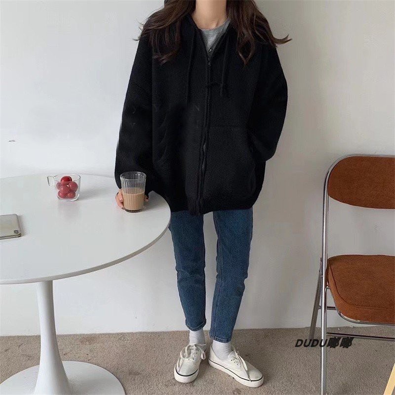 Áo khoác len tăm nam nữ dài tay mũ trùm dây rút form rộng ♥ Hoodie nỉ zip nhiều màu pastel ♥ | BigBuy360 - bigbuy360.vn