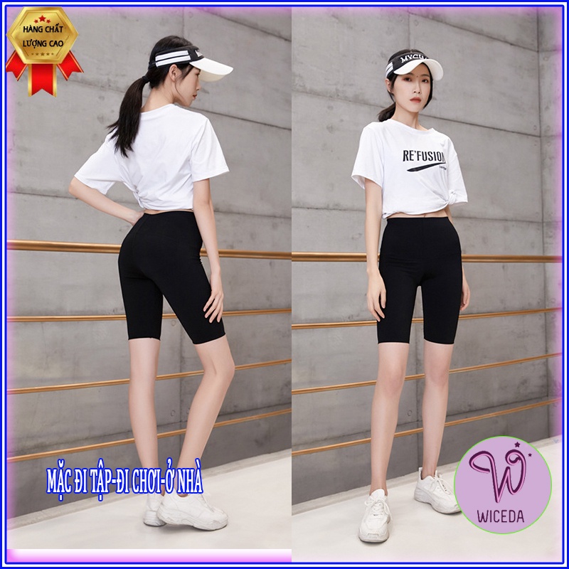 Quần legging lửng ôm body cạp cao , quần ngố tập yoga gym mặc nhà chất thun lạnh co giãn Wiceda180