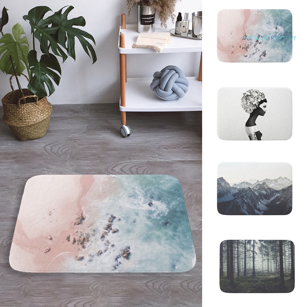 Thảm lót cửa chùi chân Chống Trượt Hình Chữ Nhật In Họa Tiết Núi Biển