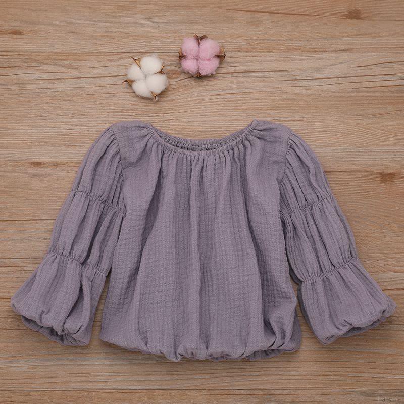 ♕ babyme ღ Baby Girl Long Sleeve Solid Color Puff Sleeve T-shirts