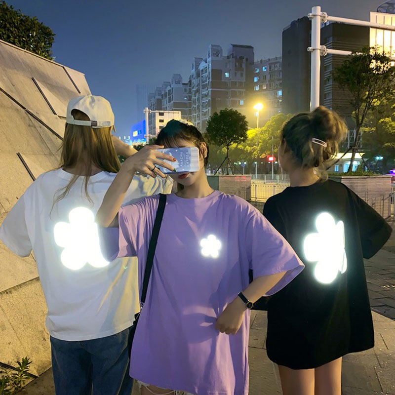 Áo thun Phản Quang Tay Lỡ Unisex Nam Nữ Cỏ 5 lá