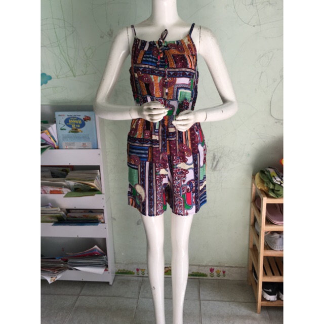 [45-50ky] Jumpsuit áo liền quần chất lanh thái đi biển mặc nhà mùa hè mát mẻ có 2 túi