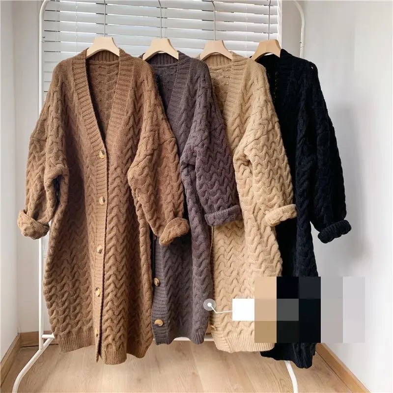 Áo Cardigan Len Nữ Dáng Dài Màu Be Nâu Đen Phom Rộng, Áo Khoác Thu Đông Dài Tay Chất Len Thừng Loại 1 Cao Cấp