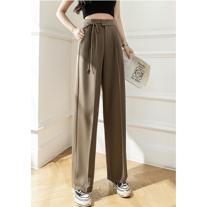 Quần Ống Rộng thắt dây cực xinh cạp cao ,Chất Vải Ruby Xuất Hàn, Mặc Tôn Dáng  săn 3 màu đen, nâu, be