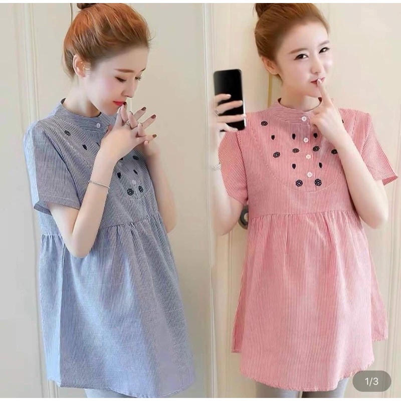 Áo bầu cộc tay công sở, hàng thiết kế, chât vải mềm đẹp, freesize 40-68kg, bụng có tăng giảm cho mẹ bầu mặc cả sau sinh