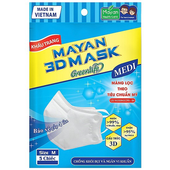 Mayan 3D Mask Medi Khẩu Trang ( Nhập Khẩu ) ( 1 PACK 4 CÁI)