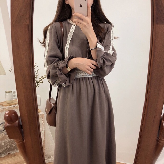 Đầm trắng maxi dáng dài Thucucstore váy dáng dài tay bồng tiểu thư phong cách Hàn Quốc