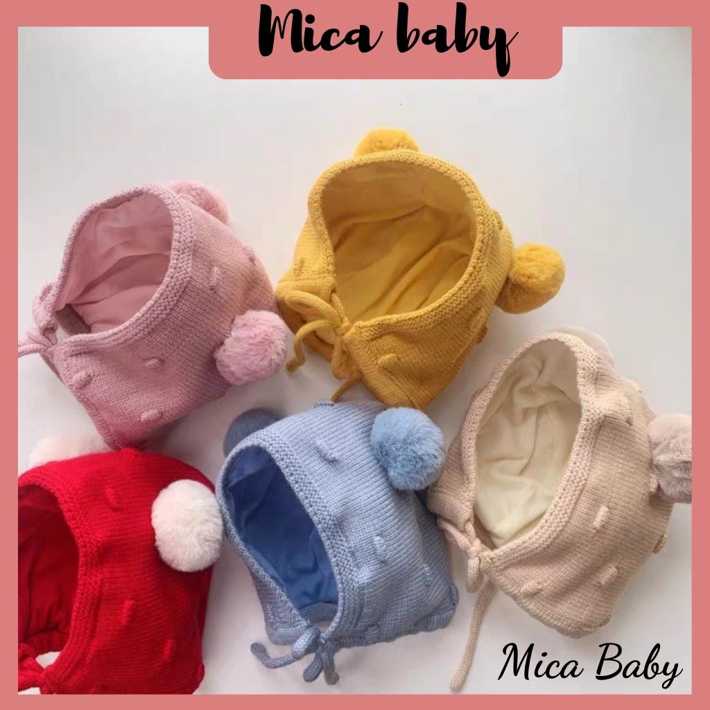 Mũ len dây buộc gắn bông đáng yêu cho bé Mica baby ML59