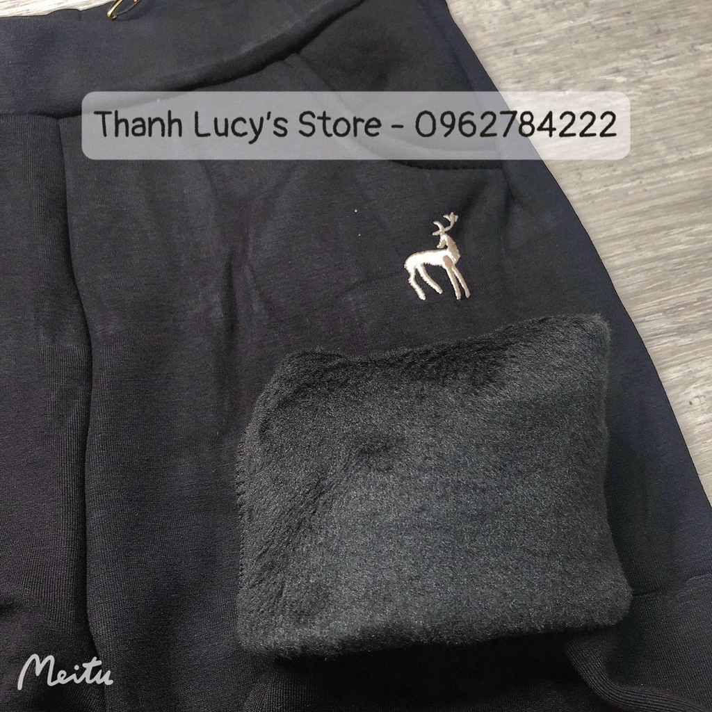 Quần legging nữ lót lông thêu logo hươu hàng quảng châu cao cấp