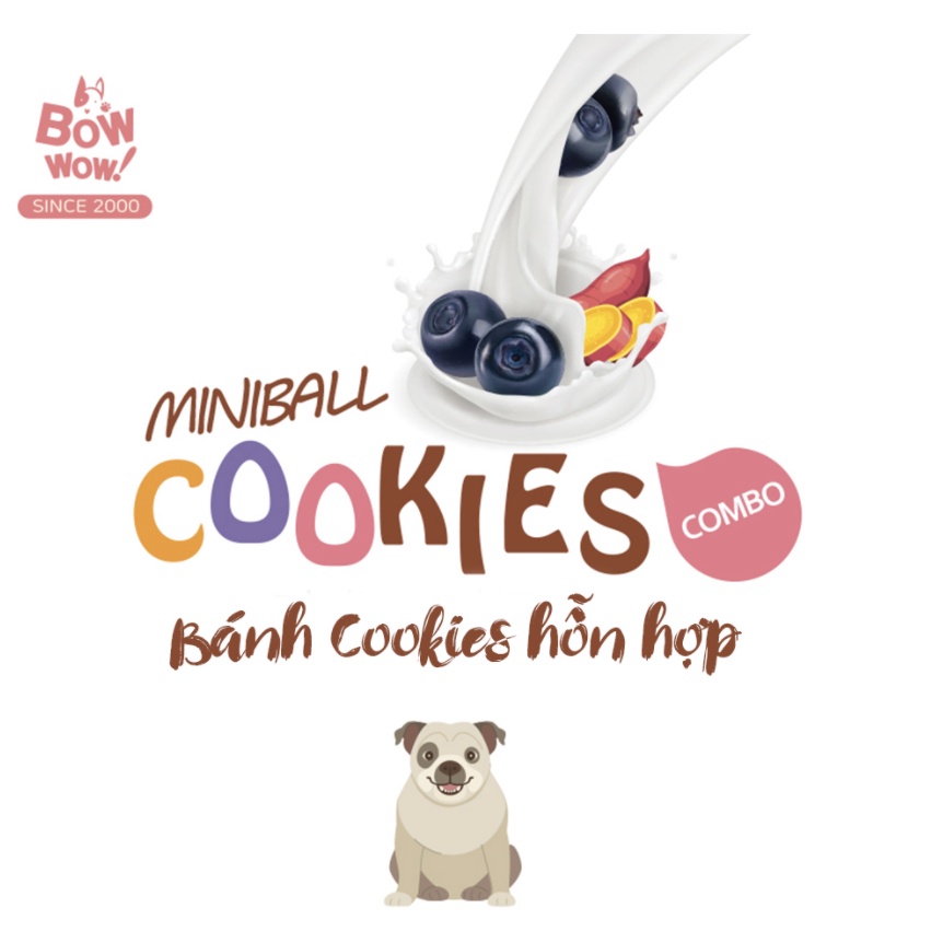 Bánh thưởng cho chó Bow wow mini ball cookies 150g, hỗn hợp snack ăn vặt huấn luyện cún Con Mèo Xiêm