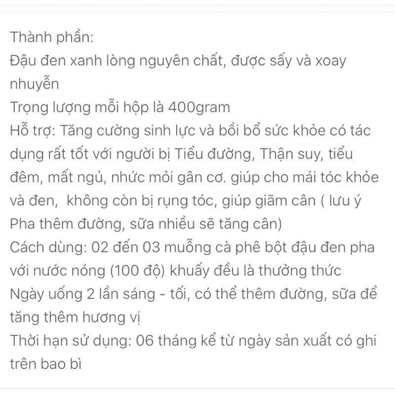 Bột đậu đen xanh lòng hộp 400gr