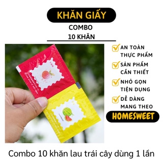 Khăn Giấy Ướt - Combo 10 Khăn Ướt Mini Gói Vuông Dùng 1 Lần, Tiện Ích Du Lịch 9411