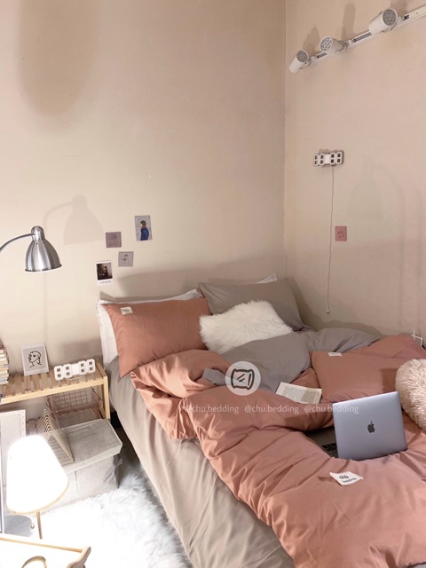 [FREESHIP] Bộ chăn ga gối Cotton đũi: màu cam phối beige | BigBuy360 - bigbuy360.vn