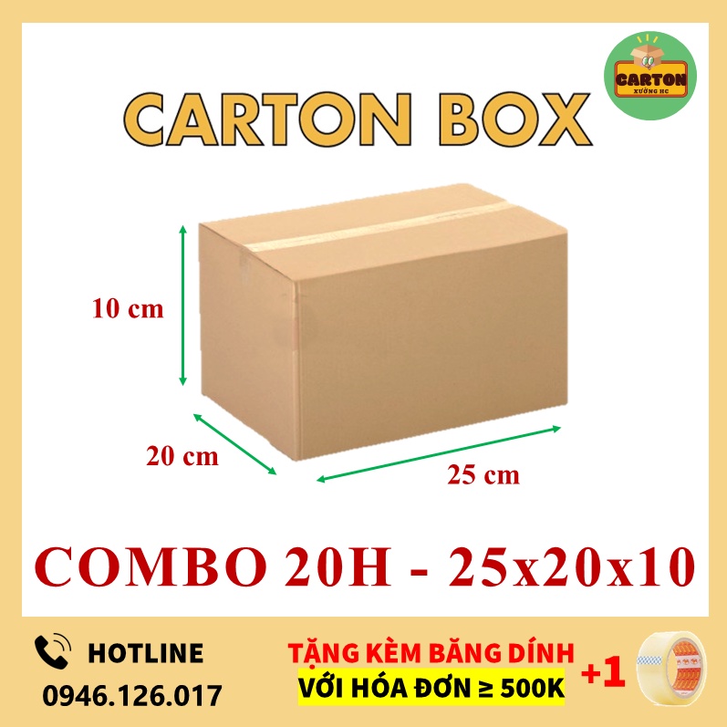 (25x20x10) COMBO 20 Hộp Carton Giá Rẻ, Thùng Carton Đóng Hàng chỉ từ 599đ/h
