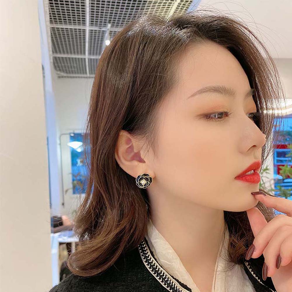 Bông Tai Hình Hoa Trà Bằng Kim Loại Phong Cách Hàn Quốc Cho Nữ