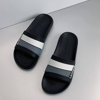 Dép lacoste đen thể thao quai ngang hàng hiệu nam nữ full box chính hãng - Nunu store