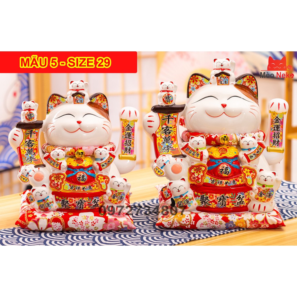 Mèo Thần Tài Vẫy Tay Phát Tài Phát Lộc Gốm Sứ Cao Cấp ( Kèm đệm đỏ và dây cắm ) size 29 cả đệm | BigBuy360 - bigbuy360.vn