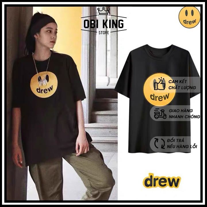 Áo thun tay lỡ form rộng Oversize áo phông Unisex, drew nam nữ màu đen trắng