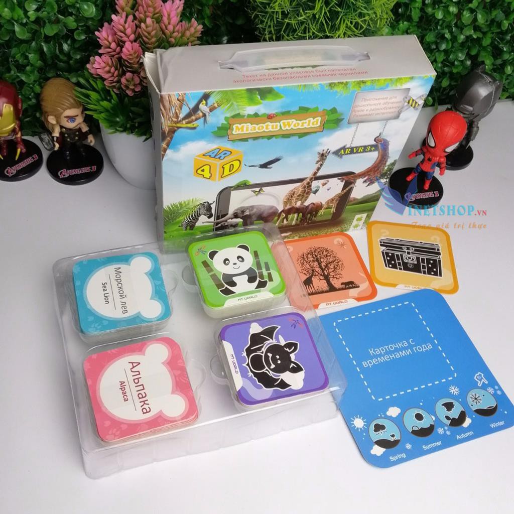 Bộ thẻ học thông minh animal 4D Miaotu world 61 thẻ chính kèm 3 thẻ phụ Gồm 15 ngôn ngữ Hàng thẻ xịn