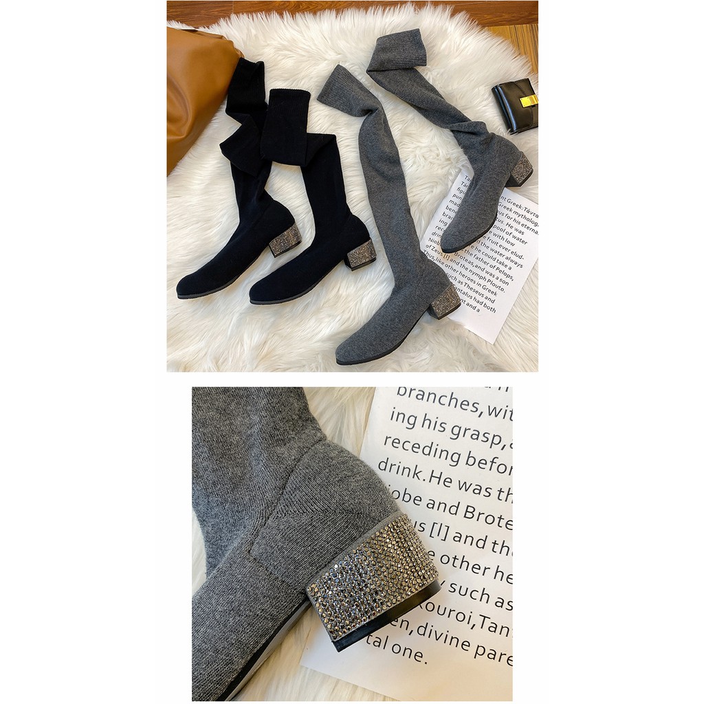 Bốt đùi len chun siêu co giãn