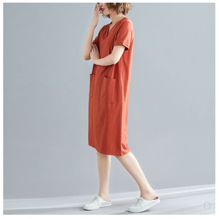 Váy đầm cotton cổ tim dáng suông