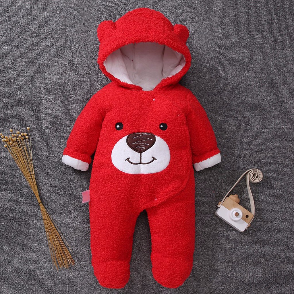 Bộ áo liền quần phong cách mùa đông hình chú gấu có khoá kéo dành cho bé trai và bé gái